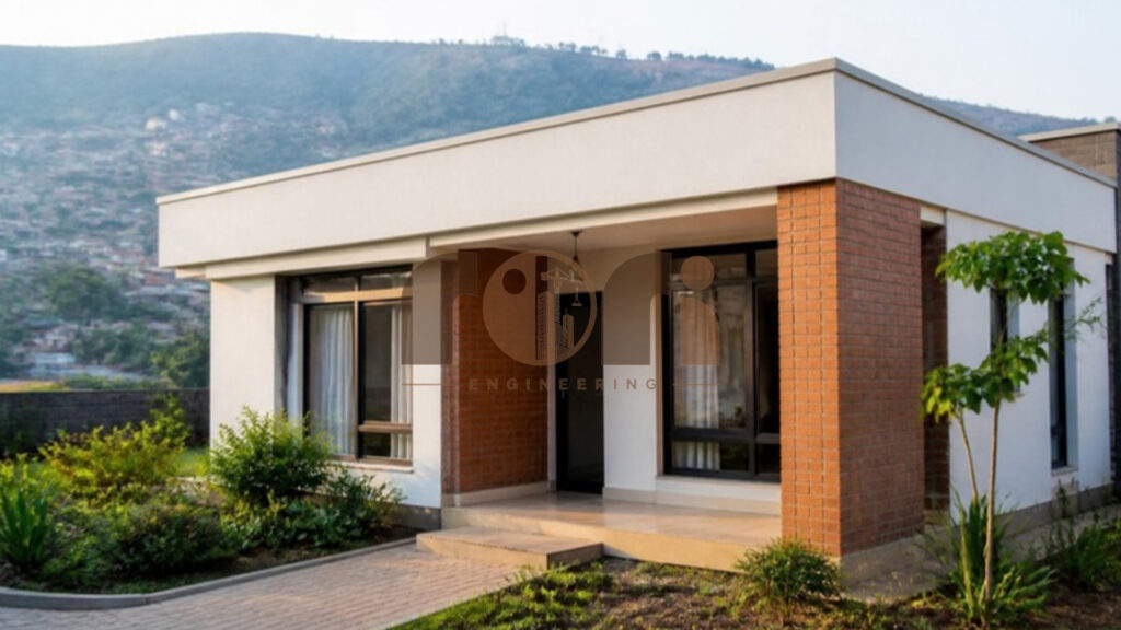 Small house design in Rwanda: compact modern home with brick walls and garden